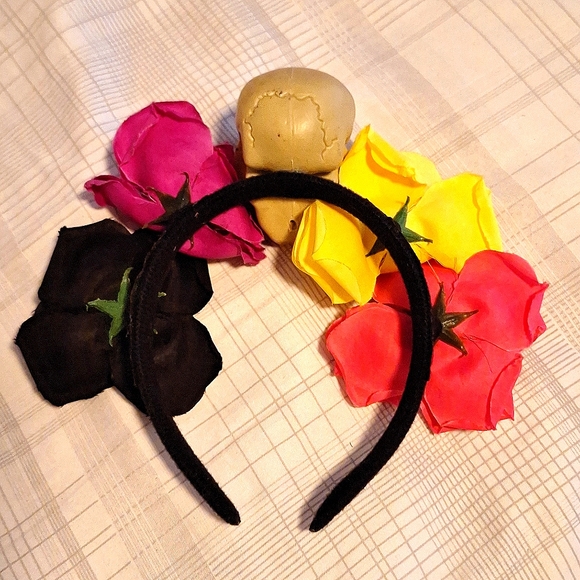 Adult Size Halloween Flower Rose Colorful Skull Day of the Dead Headband Crown - Picture 2 of 2